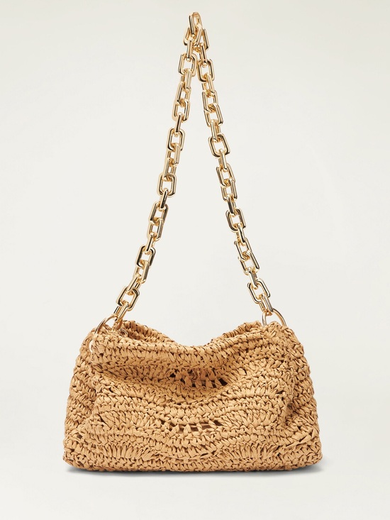 Zara Handbags - NWOT ZARA Woven Tan Straw Summer Shoulder Bag with Heavy Gold Chain